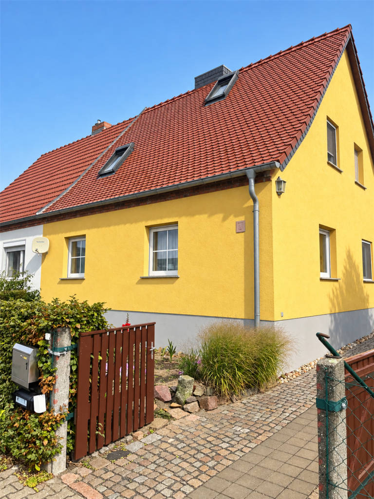 Haus Stra�enseite Zwethau Doppelhaush�lfte Gepflegte Doppelhaush�lfte mit Garage, Carport und Garten