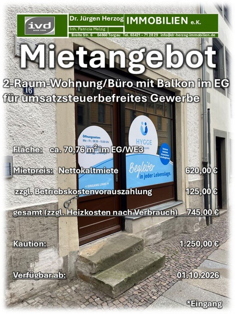 Expose WE3 EG-re Gew. Torgau B�rofl�che 2-Raum-B�ro/Praxis f�r umsatzsteuerbefreites Gewerbe