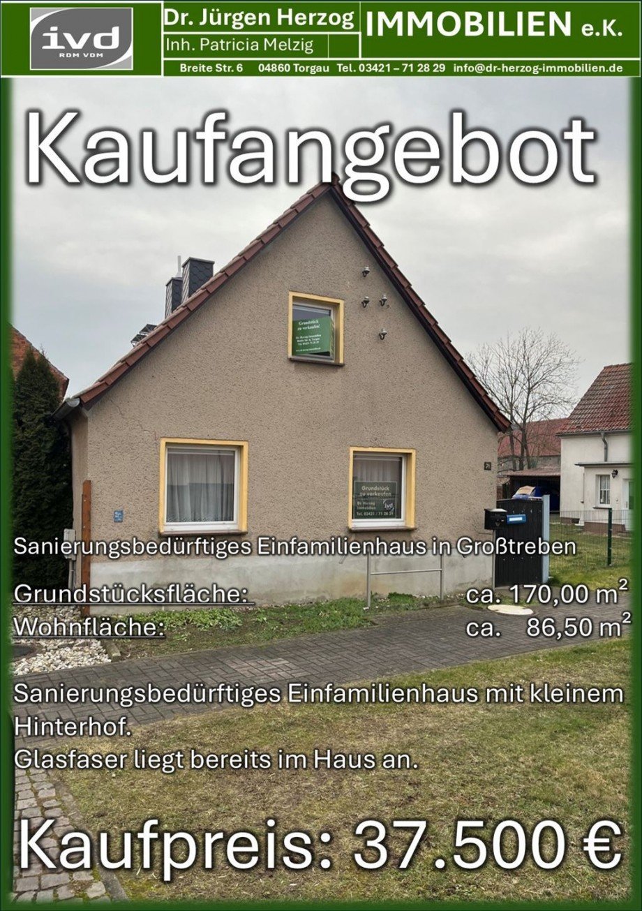 Aushang Neuer Preis Einfamilienhaus Gro�treben-Zwethau