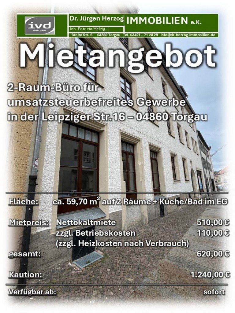 L16-WE1 B�ro Torgau B�rofl�che 2-Raum-B�ro f�r umsatzsteuerbefreites Gewerbe