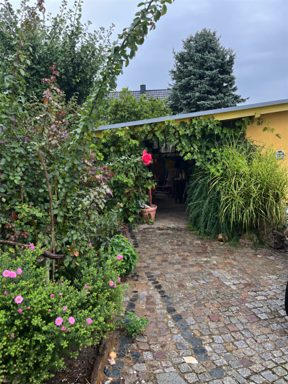 Hof und Carport Doppelhaush�lfte Zwethau